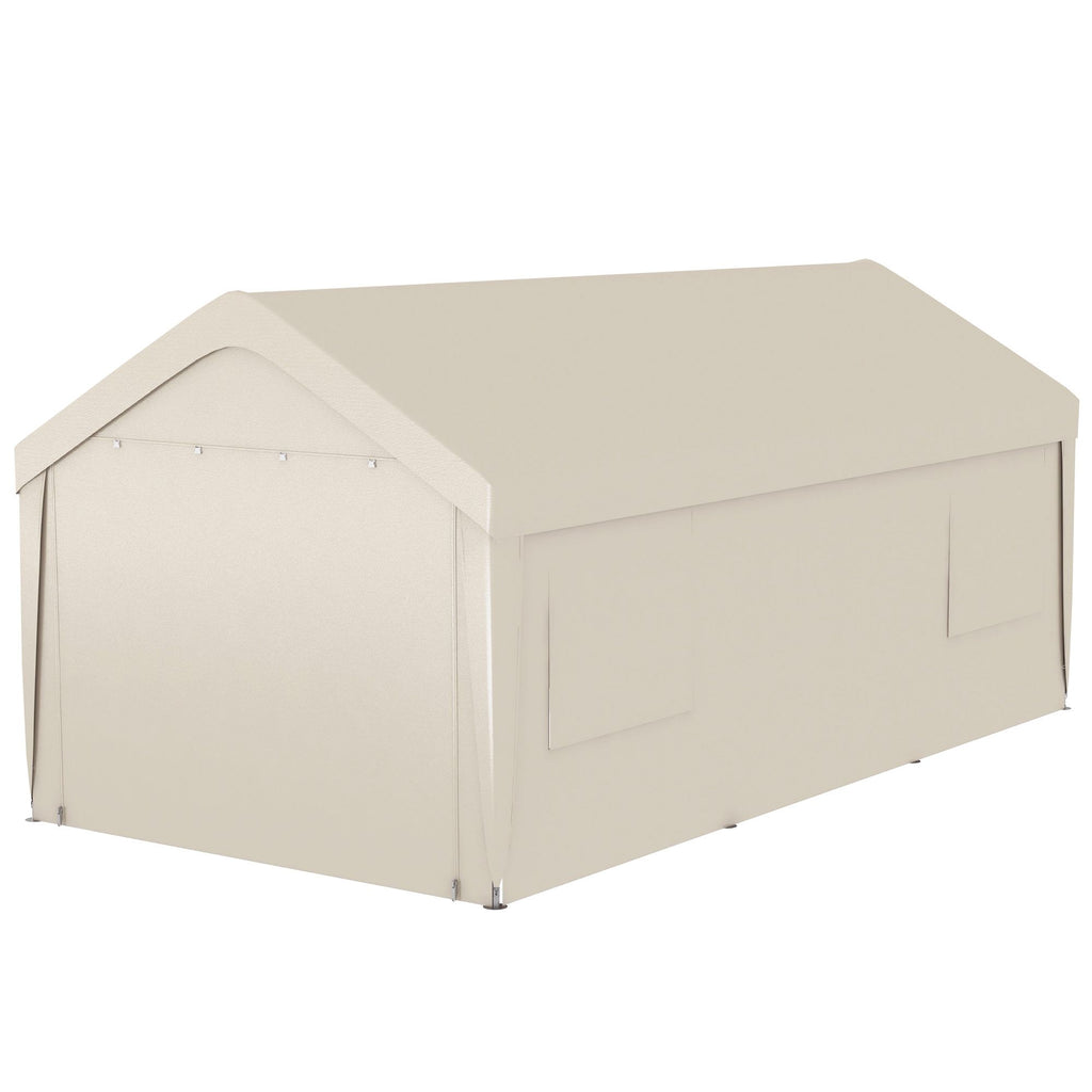 Portable Garage Shelter 10x19.5 Heavy Duty with Mesh Windows Doors Tan