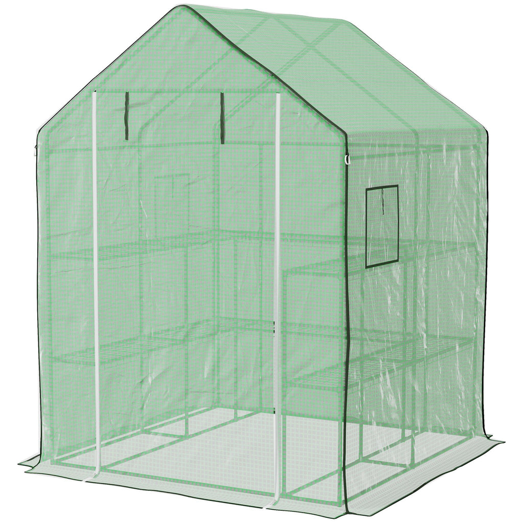 Portable Greenhouse 4.6 x 4.7 ft Walk-In Hot House with Roll Up Door Windows U-Shape Flower Rack Water UV Resistant Green