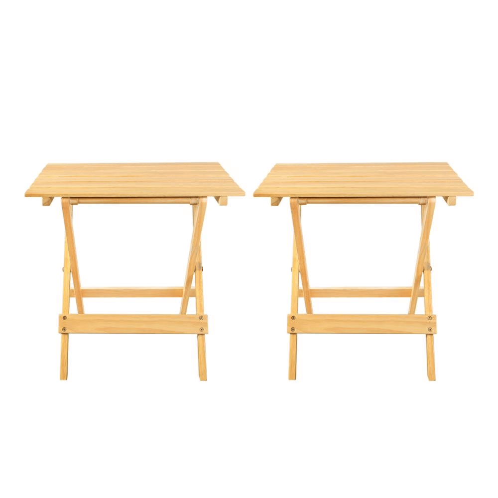Portable Solid Wood Folding Side Table 2-Piece Set - Natural