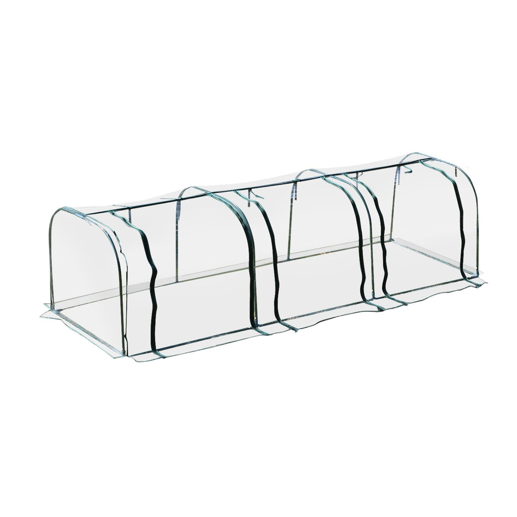 Portable Tunneled Greenhouse 11.5'x3'x2.5' with PVC Cover & Zippered Doors Water UV Protection Clear