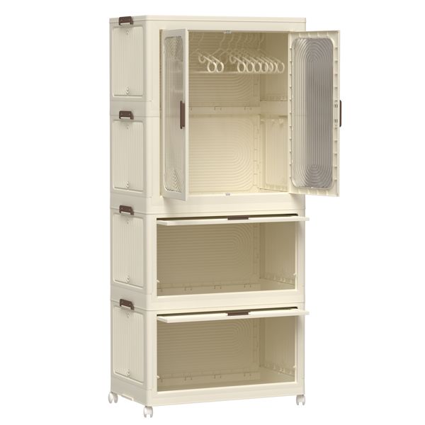 Portable Wardrobe Closet Storage Organizer for Clothes,Clothes Dresser, Magnetic Doors with 4 Cubes & Hanging Rod,10 pcs hangers , Baby Wardrobe Storage Cabinet,White
