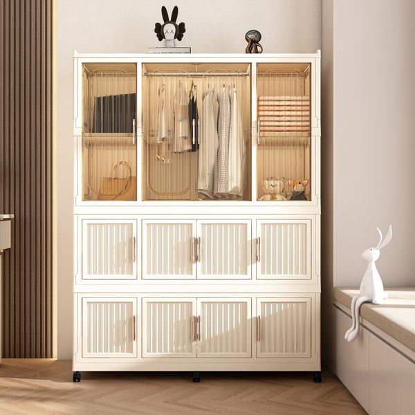 Portable Wardrobe Closet Storage Organizer for Clothes,Clothes Dresser,12 Magnetic Doors-12 Cubes & 1 Hanging Rod,6 pcs hangers , Baby Wardrobe Storage Cabinet,White
