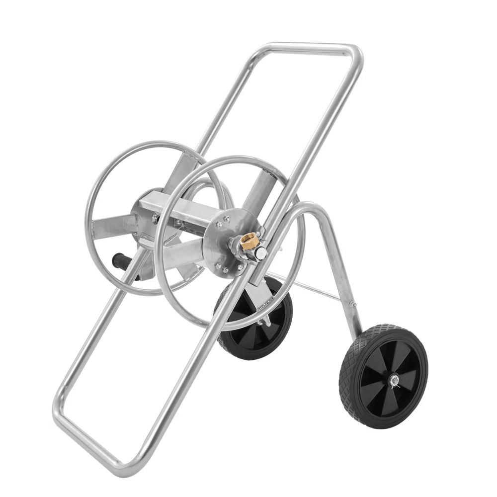PortableGardenHose Reel Cart, 175/230 ft Capacity with Two Wheels, Handle, and Sturdy MeshStorageBasket, Ideal forGardenWatering and Car Cleaning