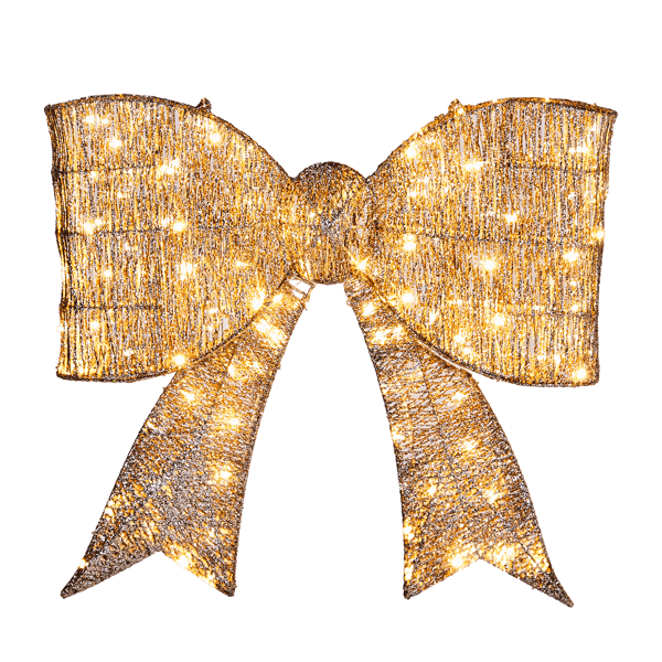 Pre-lit Outdoor Giant Bowknot Christmas Decoration, Lighted Metal Frame with 124 Warm White LED Lights, for Front Door Gate Wall Indoor Outdoor Holiday Party, Golden