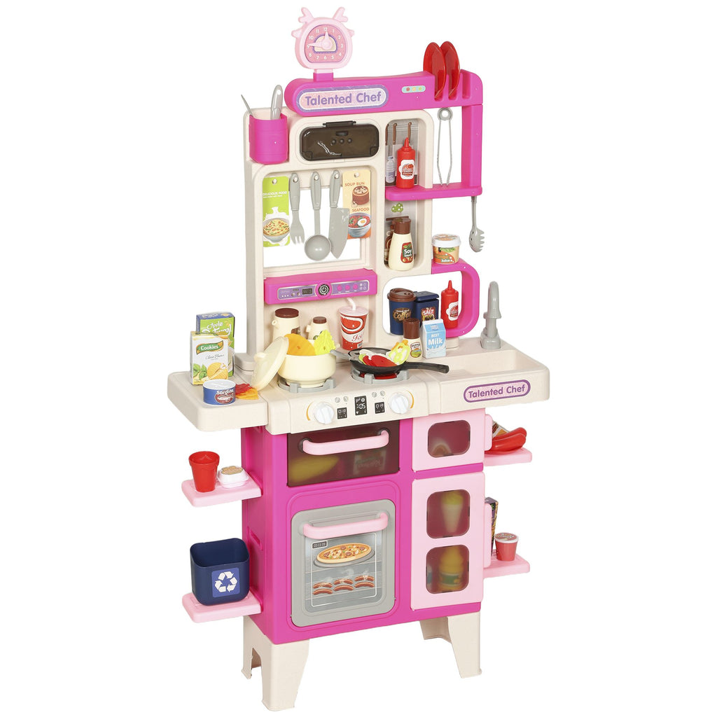 Pretend Play Kitchen Set with Realistic Lights & Sounds, 104PCS Toy Kitchen Accessories for Boys and Girls, Pink