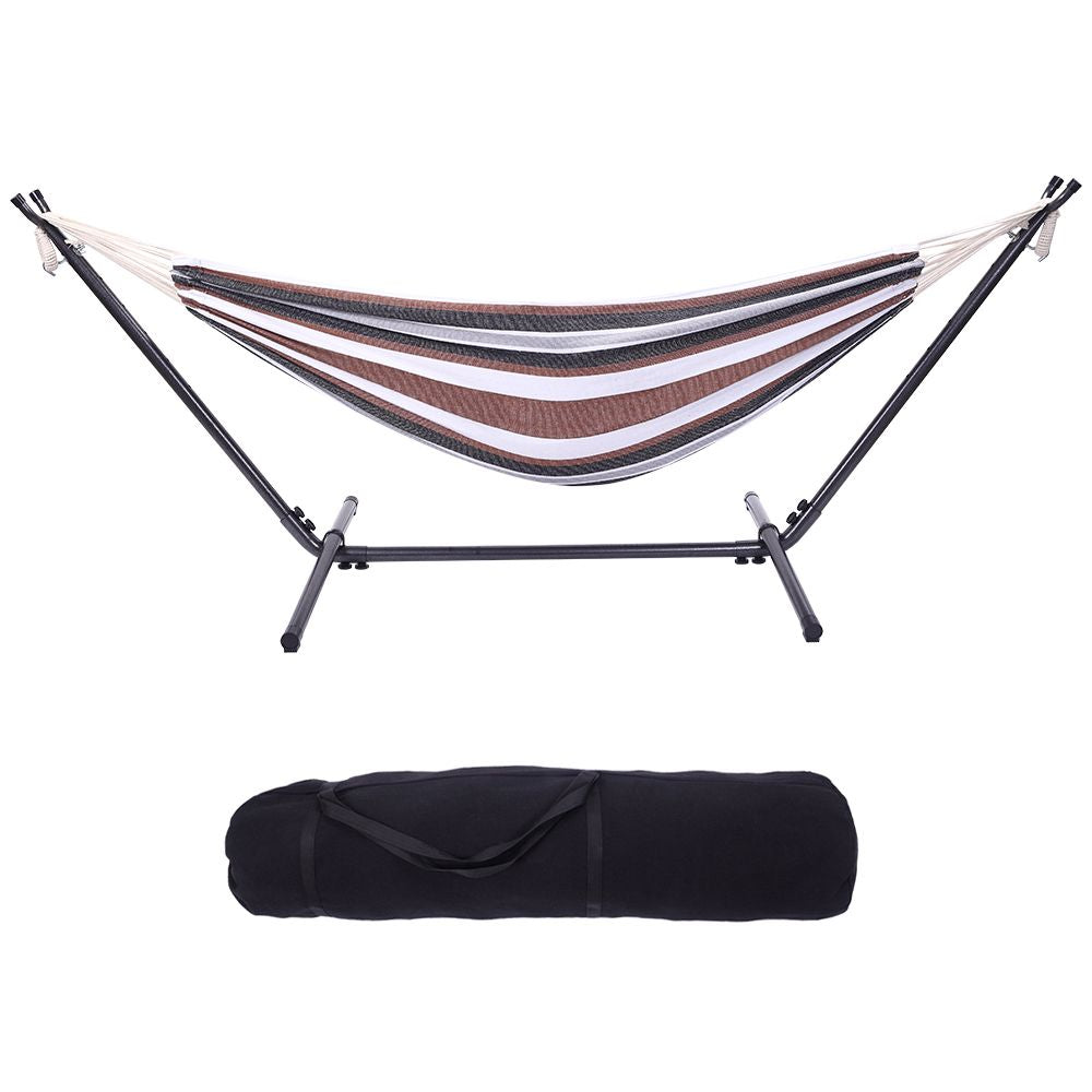 Professional Black & Silver Flowers Hammock Stand with Polyester Coffee Stripe Hammock