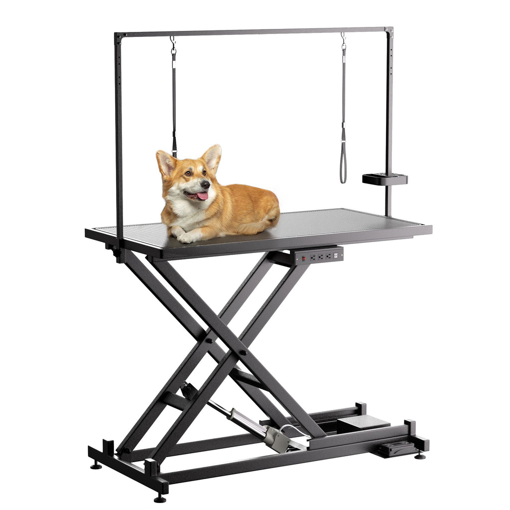 Professional Electric Dog Grooming Table - Heavy Duty, Height Adjustable Pet Grooming Table w/Leveling Wheels, Dog Grooming Arm, Anti Slip Tabletop & Tool Organizer/Dog Grooming Station (50", BLACK)