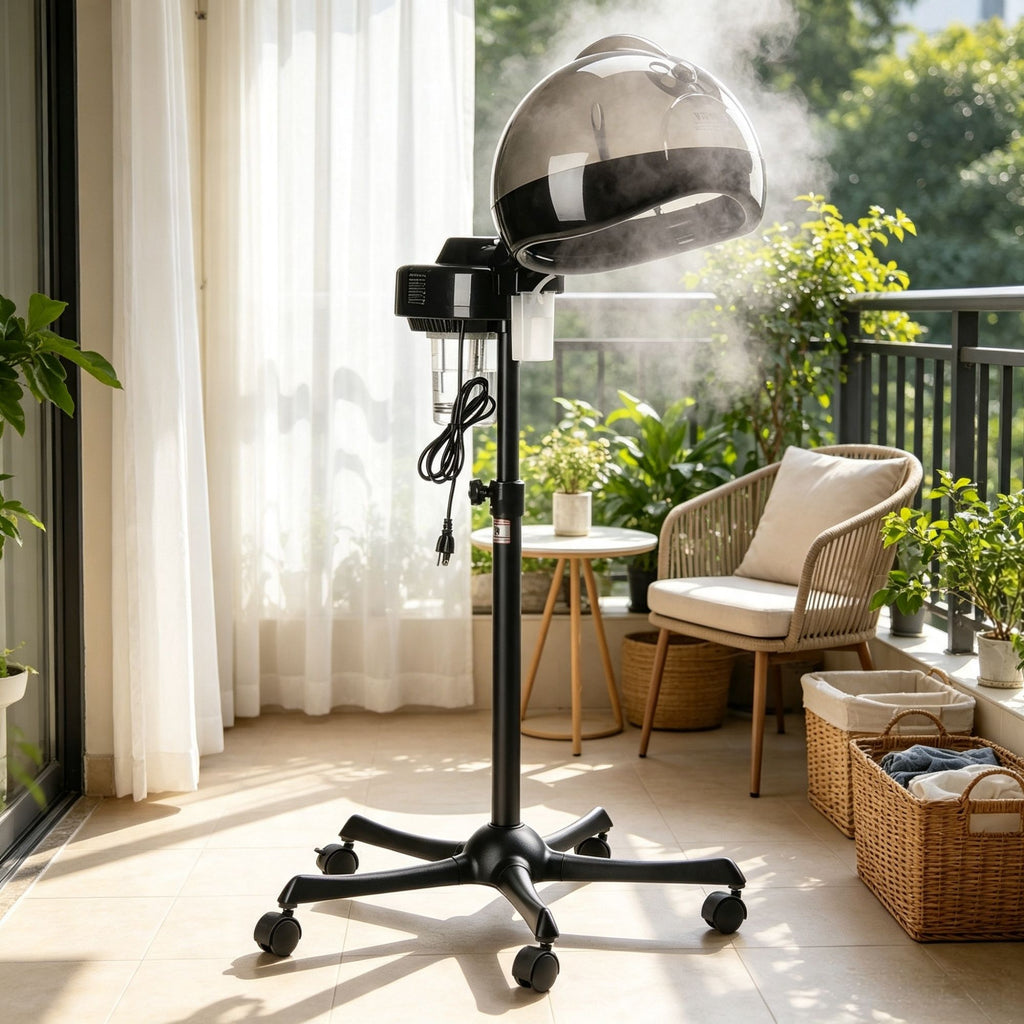 Professional Hair Steamer for Deep Conditioning, 11.81" Hooded Ionic Standing Hair Steamer with 2 Modes, Height-Adjustable with Timer, 5 Wheels (2 Lockable), for Salon, Home & Spa Use