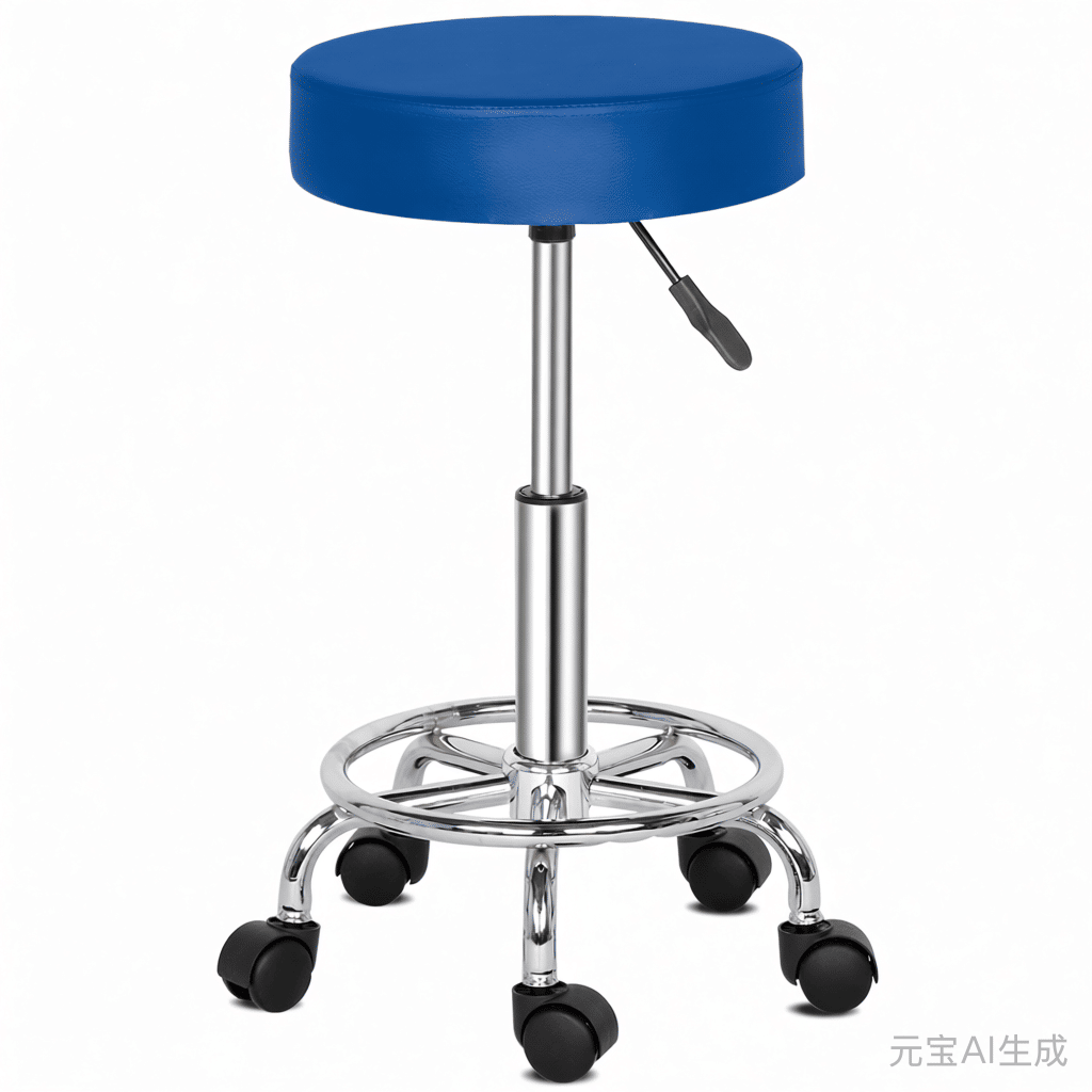 Professional Salon Stool with Spider Base - 8cm Thick Molded Foam, Semi-PU Leather, SGS Certified Gas Lift, 150kg Capacity, Nylon Casters (Blue)