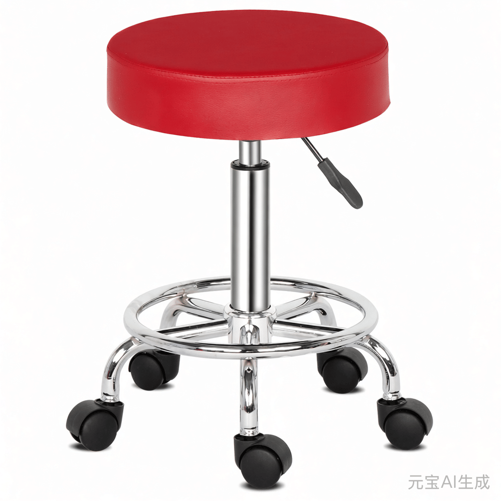 Professional Salon Stool with Spider Base - 8cm Thick Molded Foam, Semi-PU Leather, SGS Certified Gas Lift, 150kg Capacity, Nylon Casters (Red)