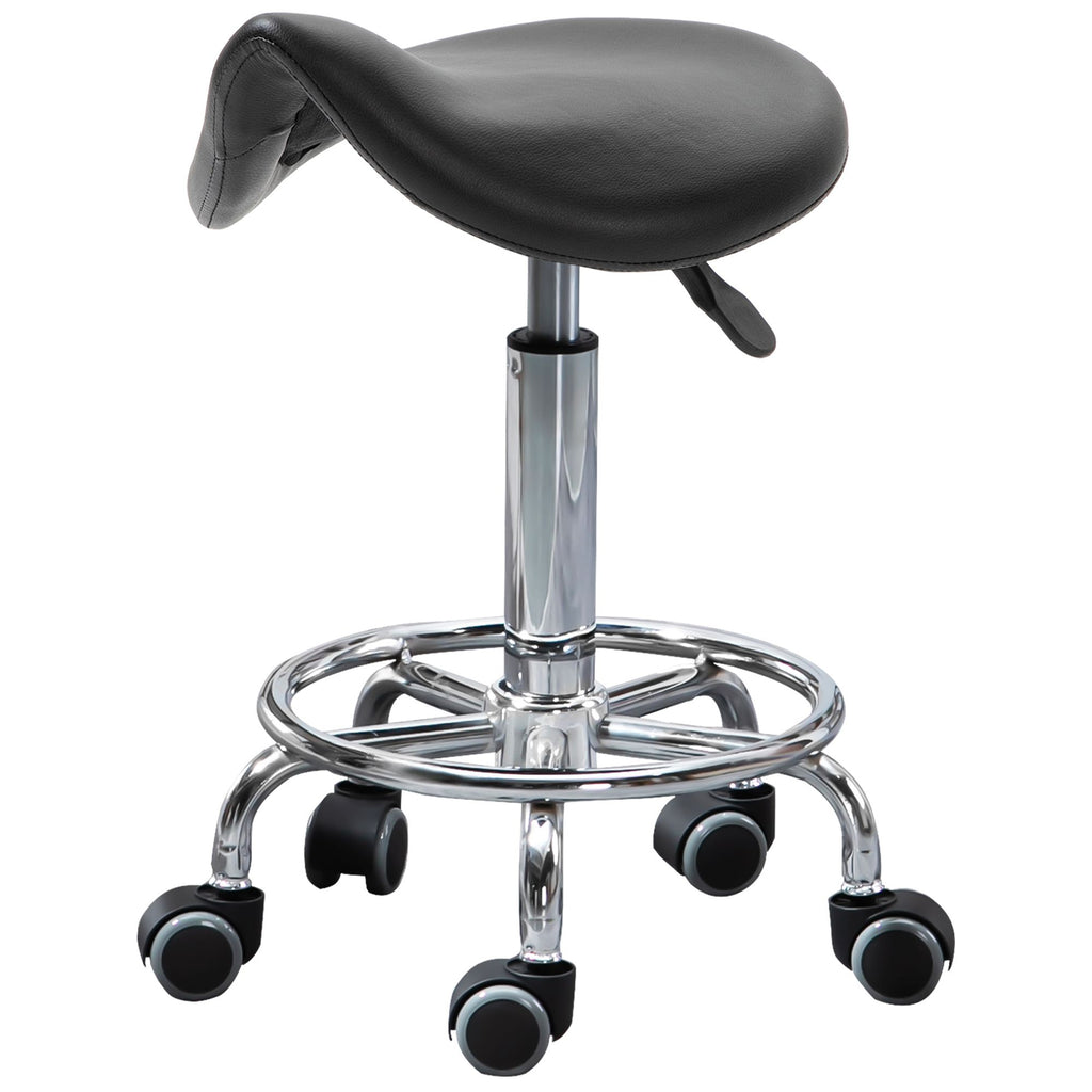 PU Leather Adjustable Stool, Rolling Saddle Stool with Wheels for Massage, Spa, Clinic, Beauty and Tattoo, Black