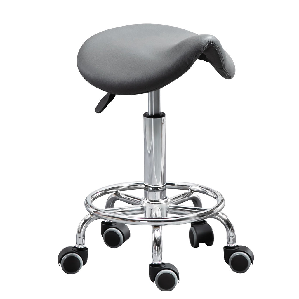 PU Leather Adjustable Stool, Rolling Saddle Stool with Wheels for Massage, Spa, Clinic, Beauty and Tattoo, Gray