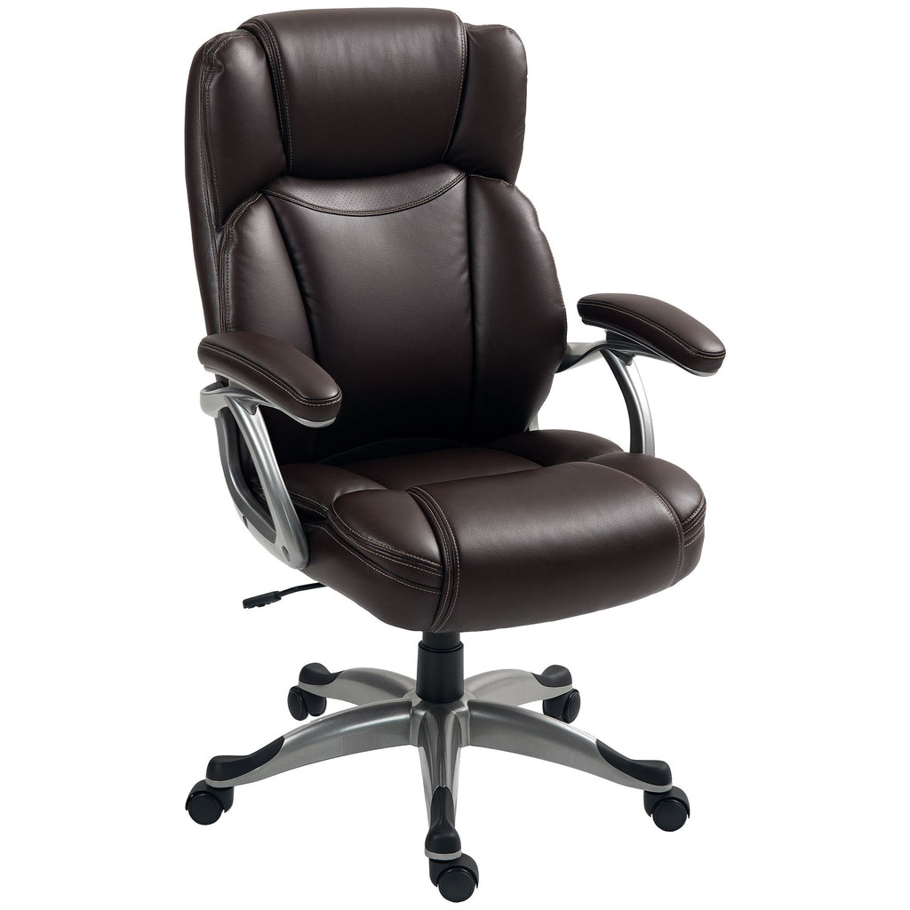 PU Leather Big and Tall Desk Chair, Swivel Office Chair with Tilt Function, Easy-To-Clean PU Leather, Brown