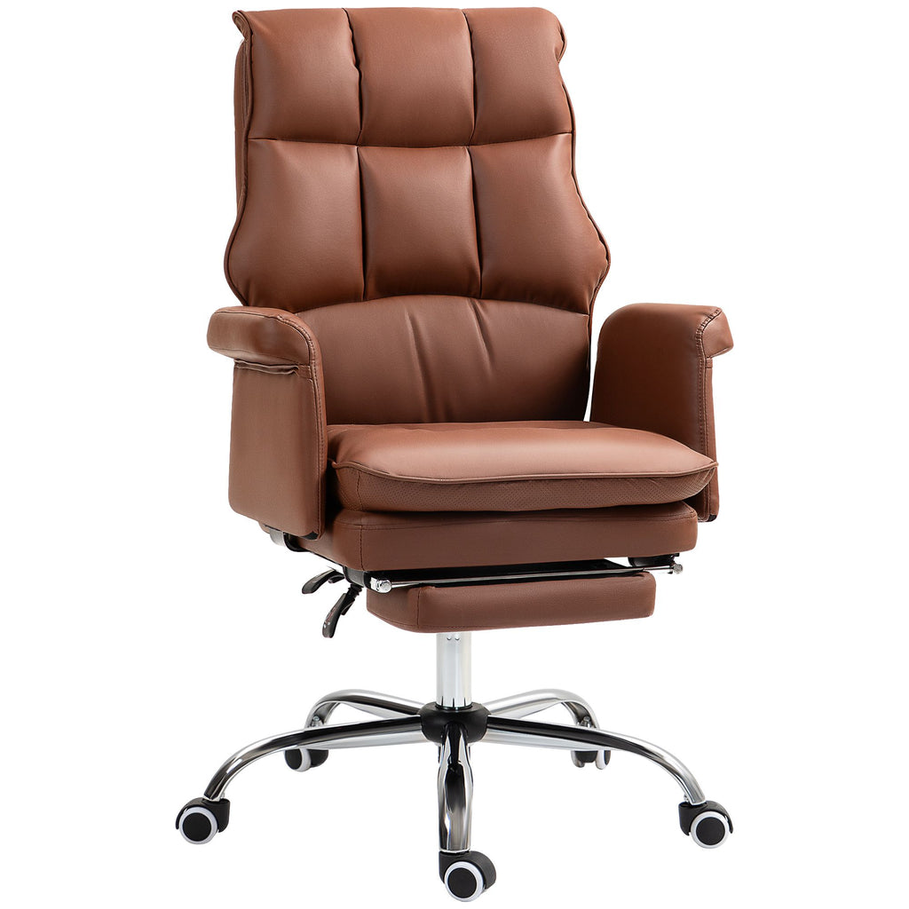 PU Leather Executive Office Chair, Ergonomic and Reclining Office Desk Chair with Footrest, Brown