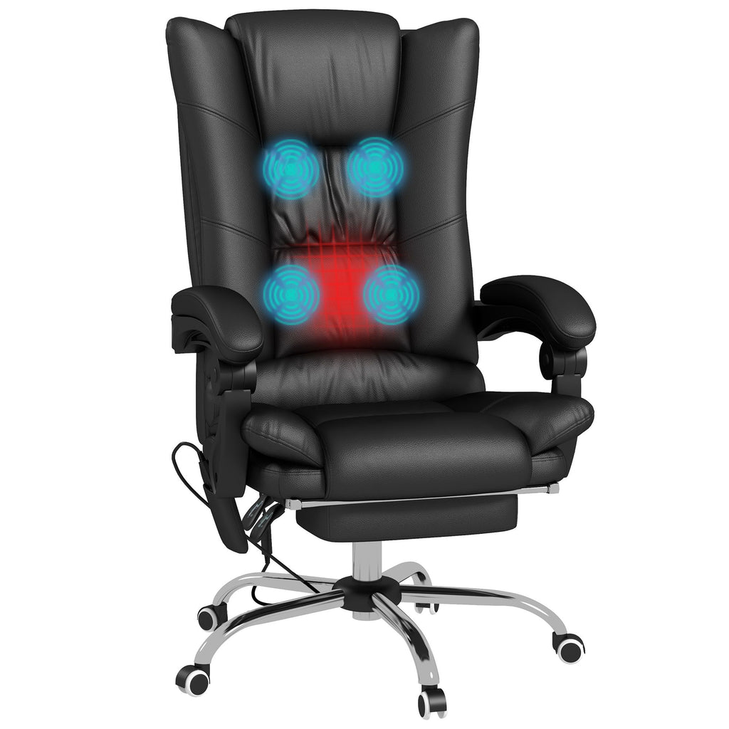PU Leather Heated Massage Office Chair 4 Vibration Points Reclining Adjustable Footrest Black