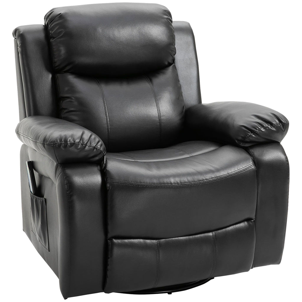 PU Leather Massage Recliner Chair, Swivel Massage Recliner with Remote Control, Footrest, Padded Seat for Living Room, Bedroom, Black