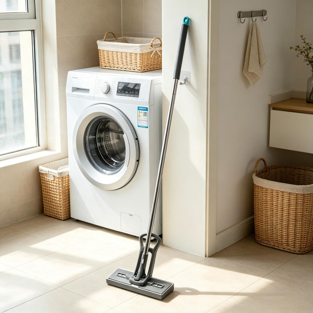 PU Sponge Mop with Replacement Head, High-Density Easy-Squeeze Design & Hook-and-Loop Quick Change, for Home Floor Cleaning