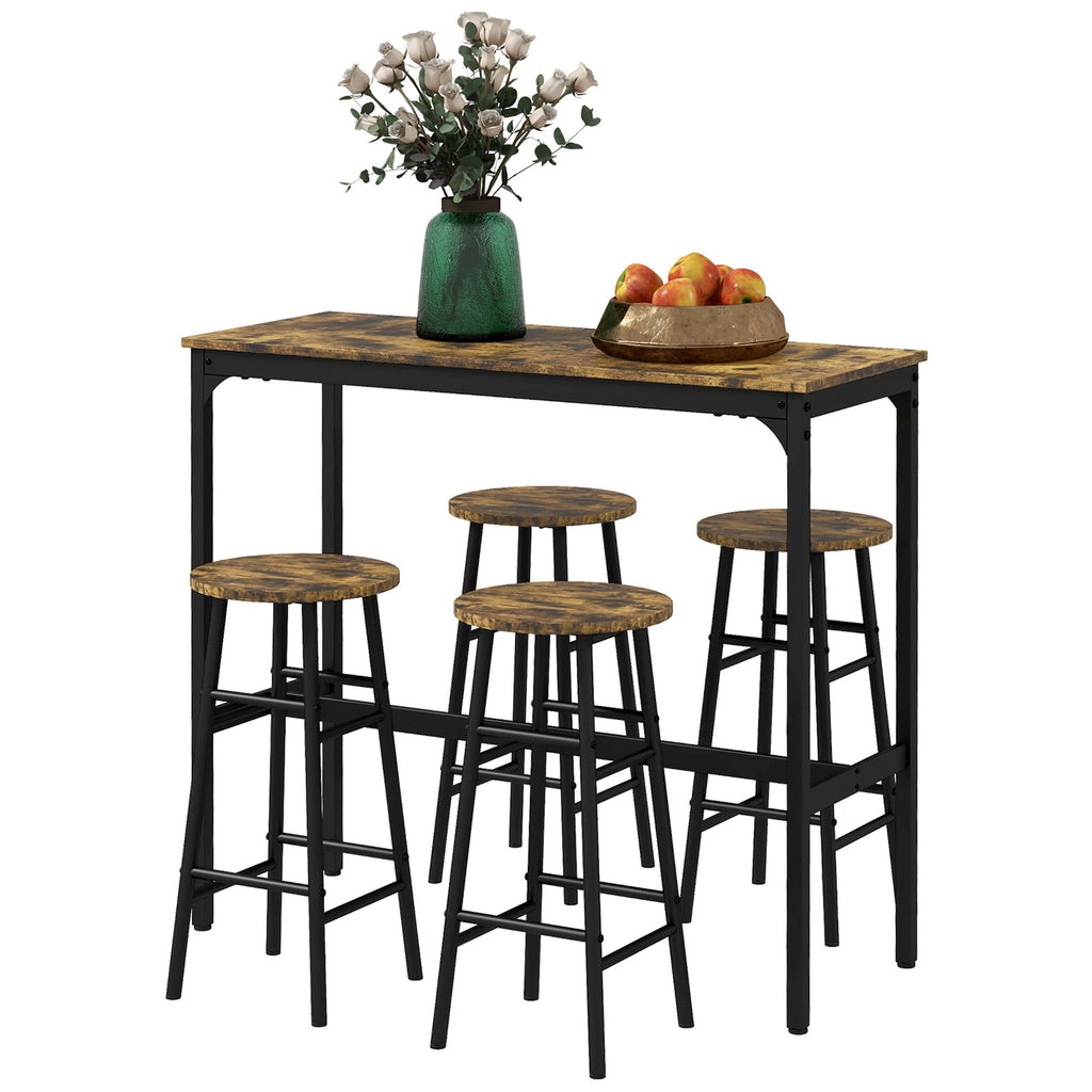 Pub Table Set for 4, 5-Piece Bar Height Table and Chairs with Stable Frame, Industrial Breakfast Table Set