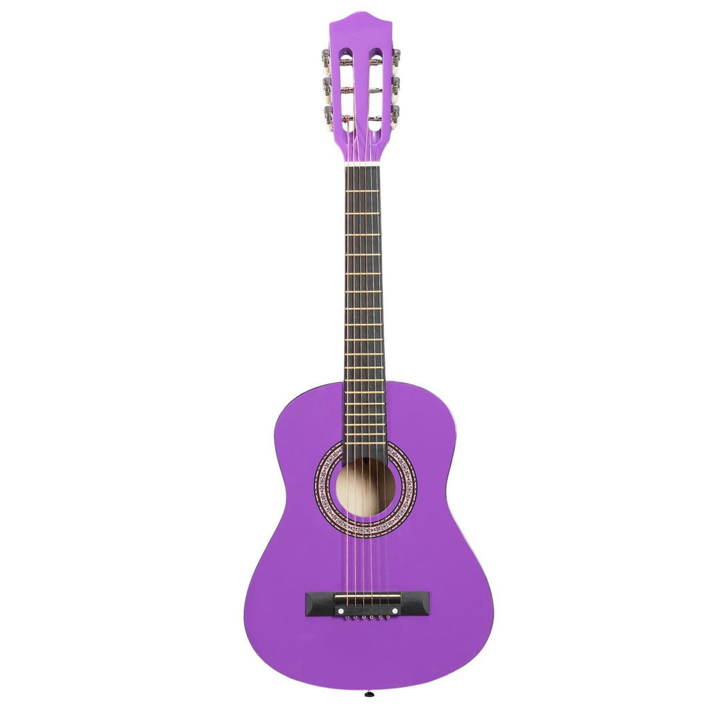 Purple 30-inch Round Acoustic Guitar with Picks, Strings, Capo, Case, Tuner, and Strap