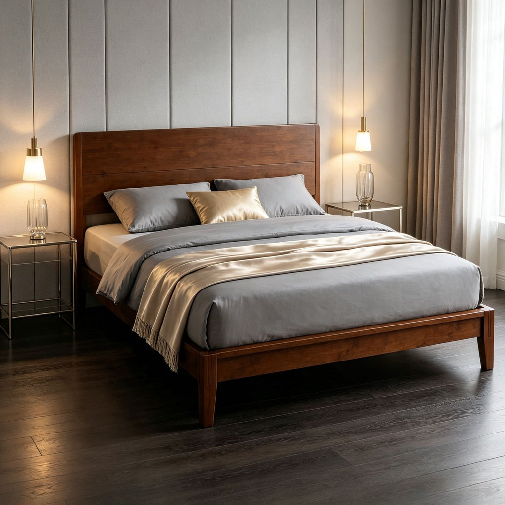 Queen Bamboo Platform Bed Frame with Headboard, 12 Slats, No Box Spring Needed, BrownOnly bed frame