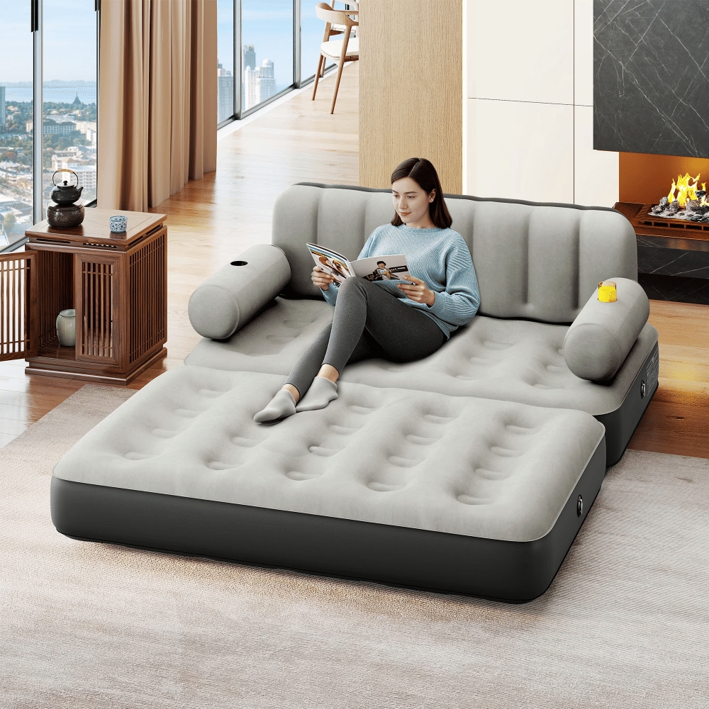 Queen SizeAirMattress with Built-inAirPump, Black Bed Skirt and Gray Top Including Repair Kit andStorageBag, Supports Inflation/Deflation