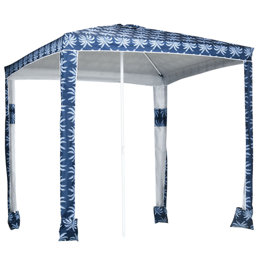 Quick Beach Cabana Canopy Umbrella, 6.5' Easy-Assembly Sun-Shade Shelter with Sandbags and Carry Bag, Cool UV50+ Fits Kids & Family, Blue Coconut Palm