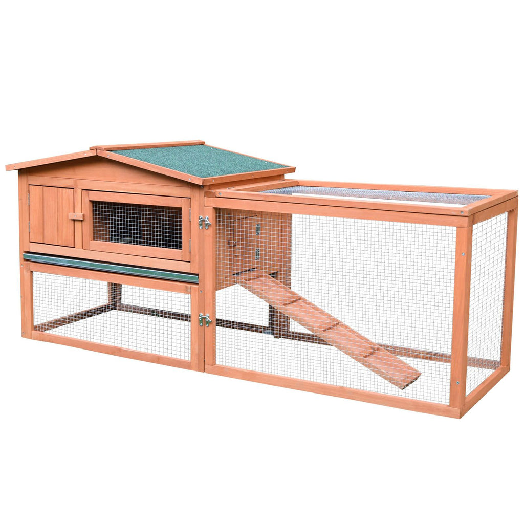 Rabbit Hutch 62 Outdoor Small Animal House with Run Elevated Main House Natural Wood