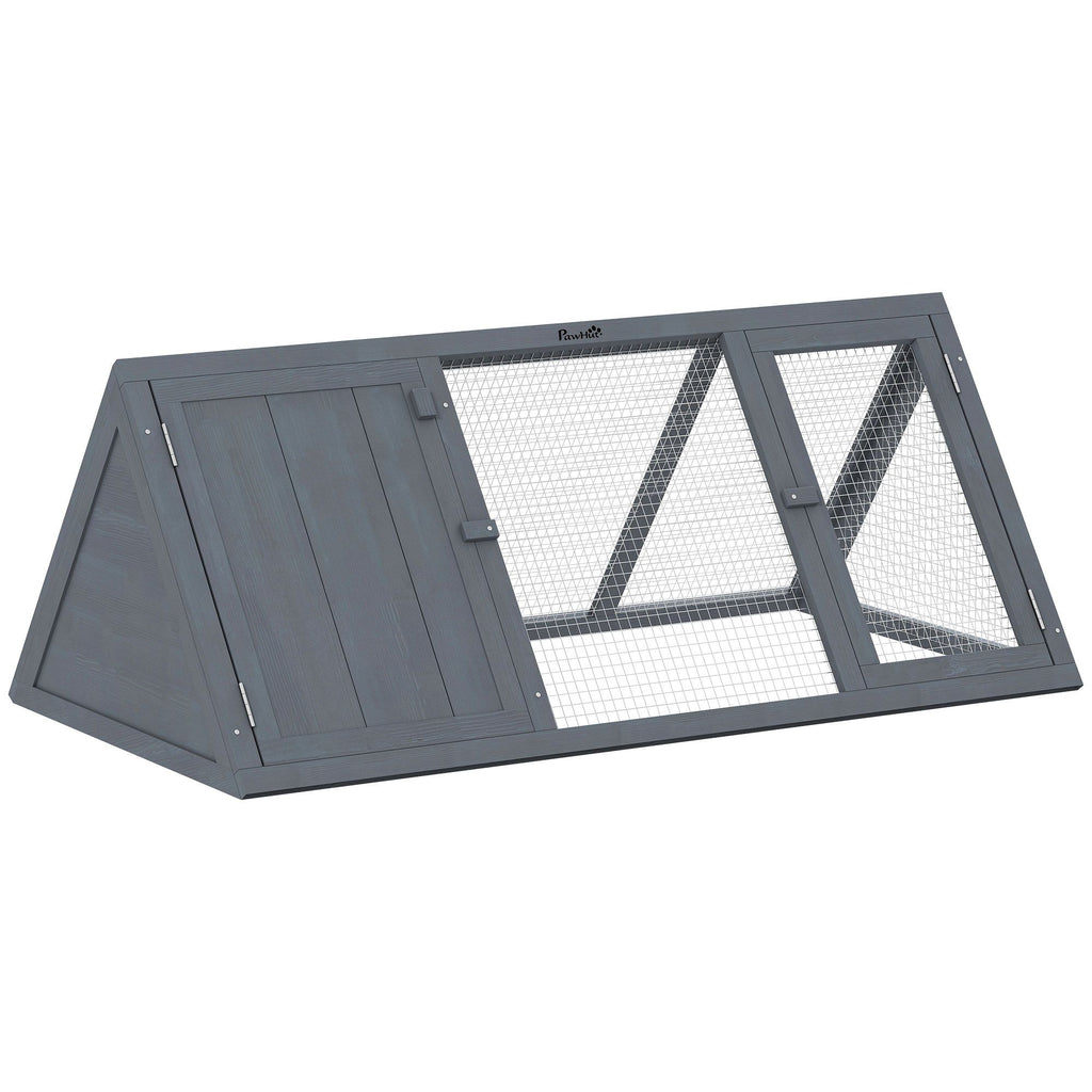 Rabbit Hutch, Wooden Guinea Pig Hutch with Run and Doors, Outdoor Triangle Bunny House for Rabbits,Duck and Chicken