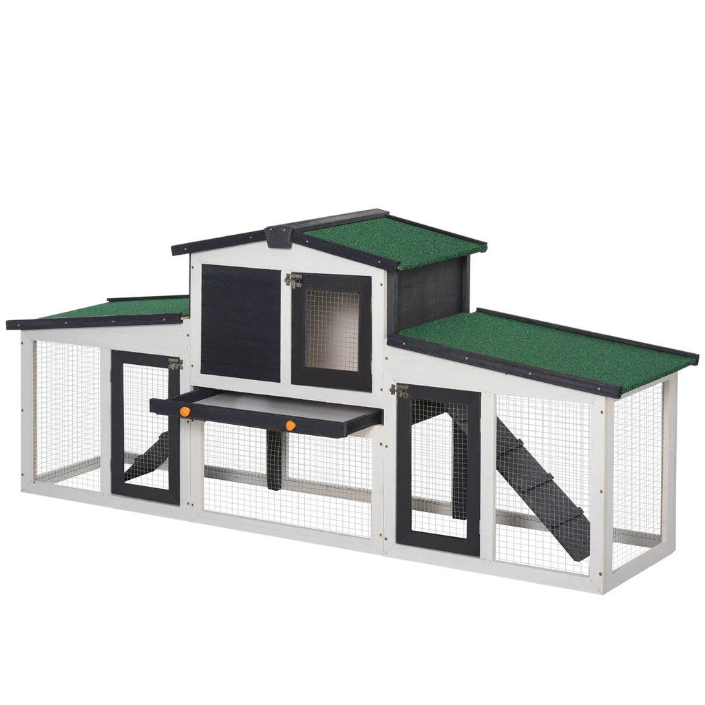 Rabbit Hutch, Wooden Large Rabbit Hutch outdoor, Rabbit runs, Removable Tray, Ramps, Roof, 80" x 20" x 35", Gray