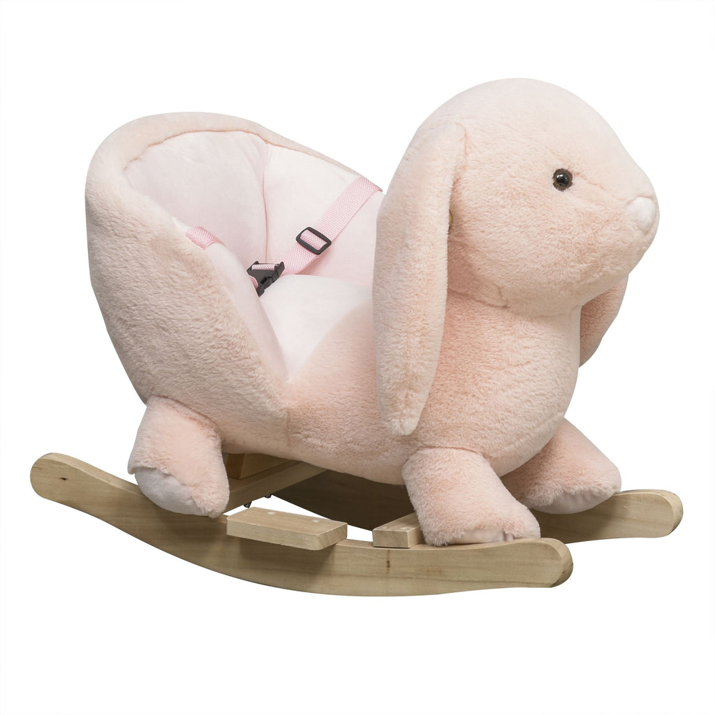 Rabbit Rocking Horse, Soft Plush Fabric & Wooden Base, Sound Feature, Cozy Ride-On Toy for Toddlers, Pink