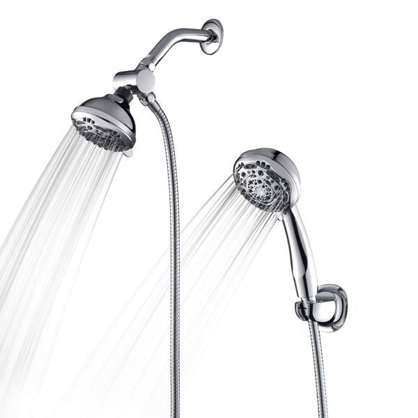 Rain Shower Head - High Pressure Handheld Showerhead & Rain Showerhead Combo with 7 Spray Setting; 2 in 1 Shower Head System Stainless Steel Extra Long Shower Hose; Chrome 1.8 GPM