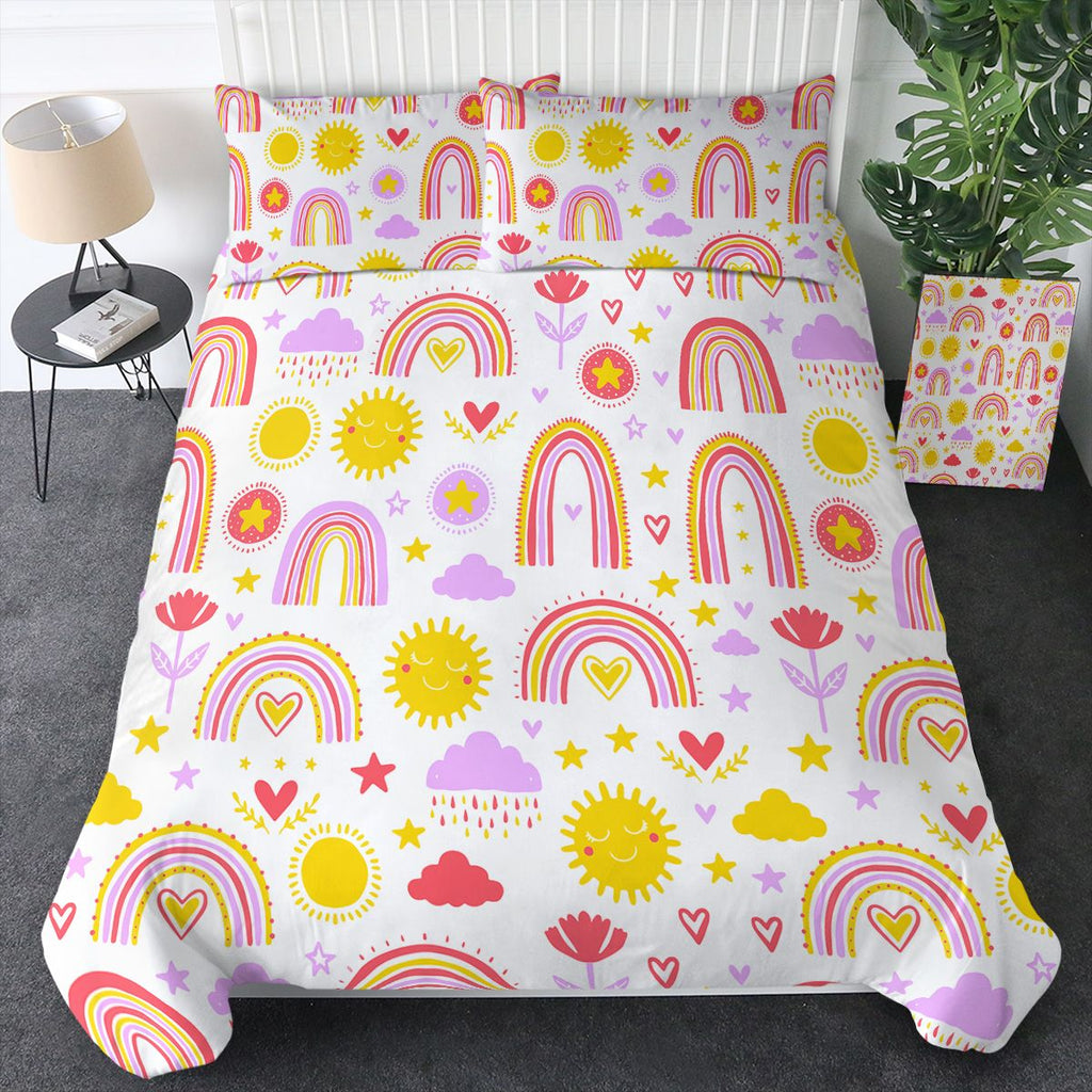 Rainbow Duvet Cover Set Queen Size, Red Rainbow Bedding Comforter Cover Set (3 Pieces, 1 Duvet Cover 90\"x90\" and 2 Pillow Shams 20\"x36\")