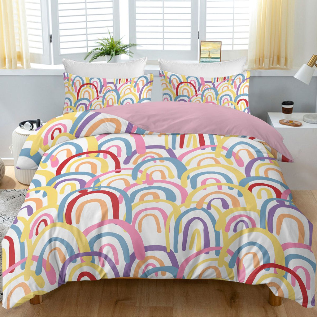 Rainbow Duvet Cover Set Twin Size, Colorful Rainbow Bedding Comforter Cover Set (3 Pieces, 1 Duvet Cover 86\"x68\" and 2 Pillow Shams 20\"x26\")