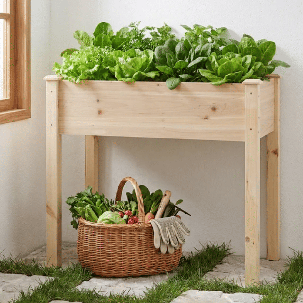 Raised Garden Bed - Cedar Planter with Non-Woven Liner, Bottom Drainage, 30-Inch Height, 34 x 18 x 30 in Sizes for Outdoor PlantsWood (Shipment from Walmart)