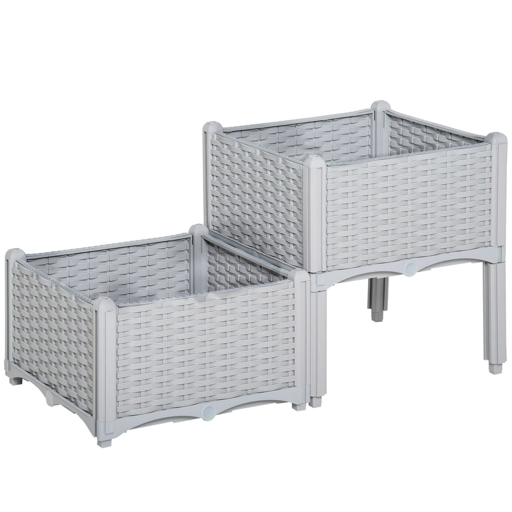Raised Garden Bed 2-Piece Gray with Legs Self-Watering for Growing Herbs Vegetables