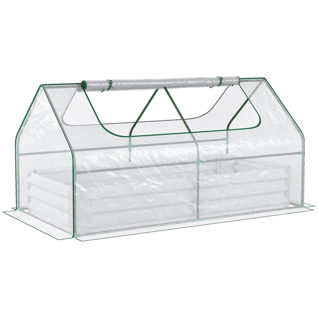 Raised Garden Bed 6x3 ft with Greenhouse Cover & Roll-Up Windows for Vegetables Light Gray