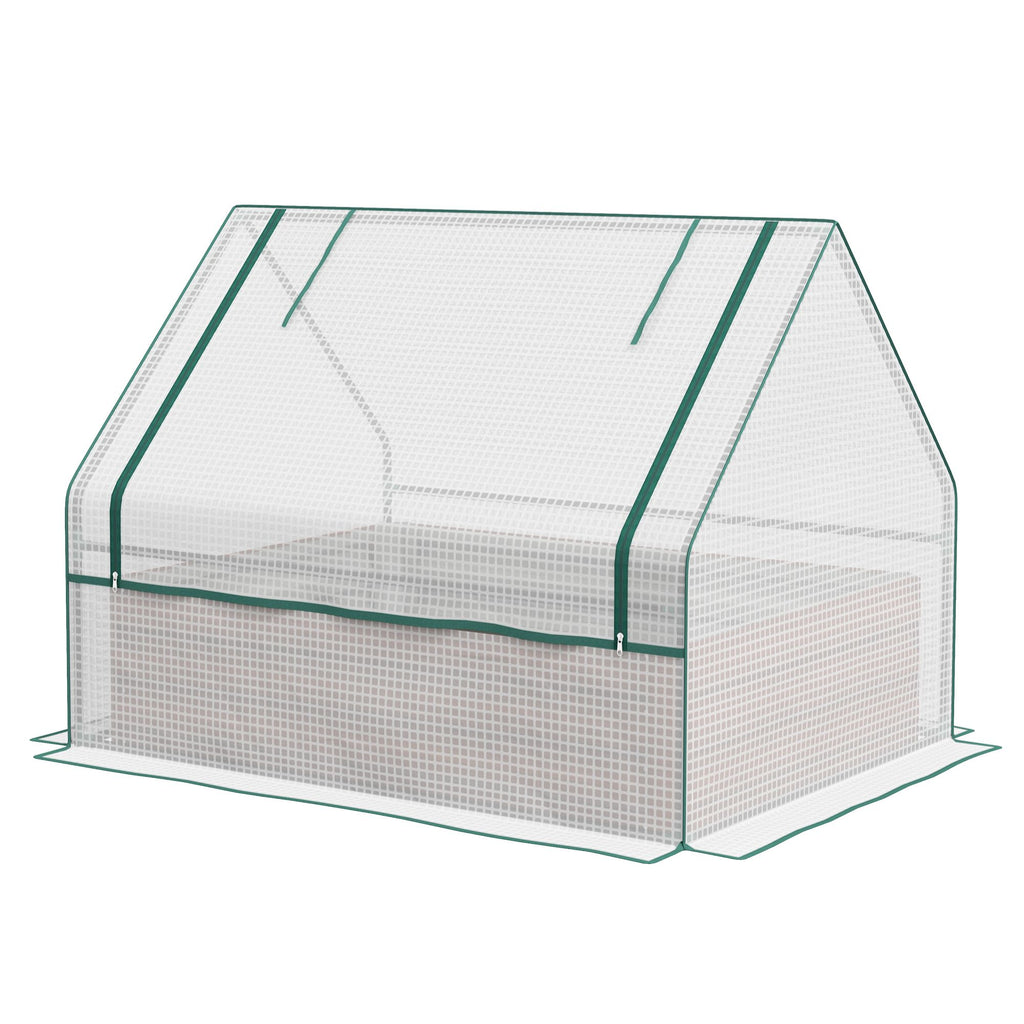 Raised Garden Bed, Outdoor Metal Planter Box with Mini Greenhouse, White and Brown