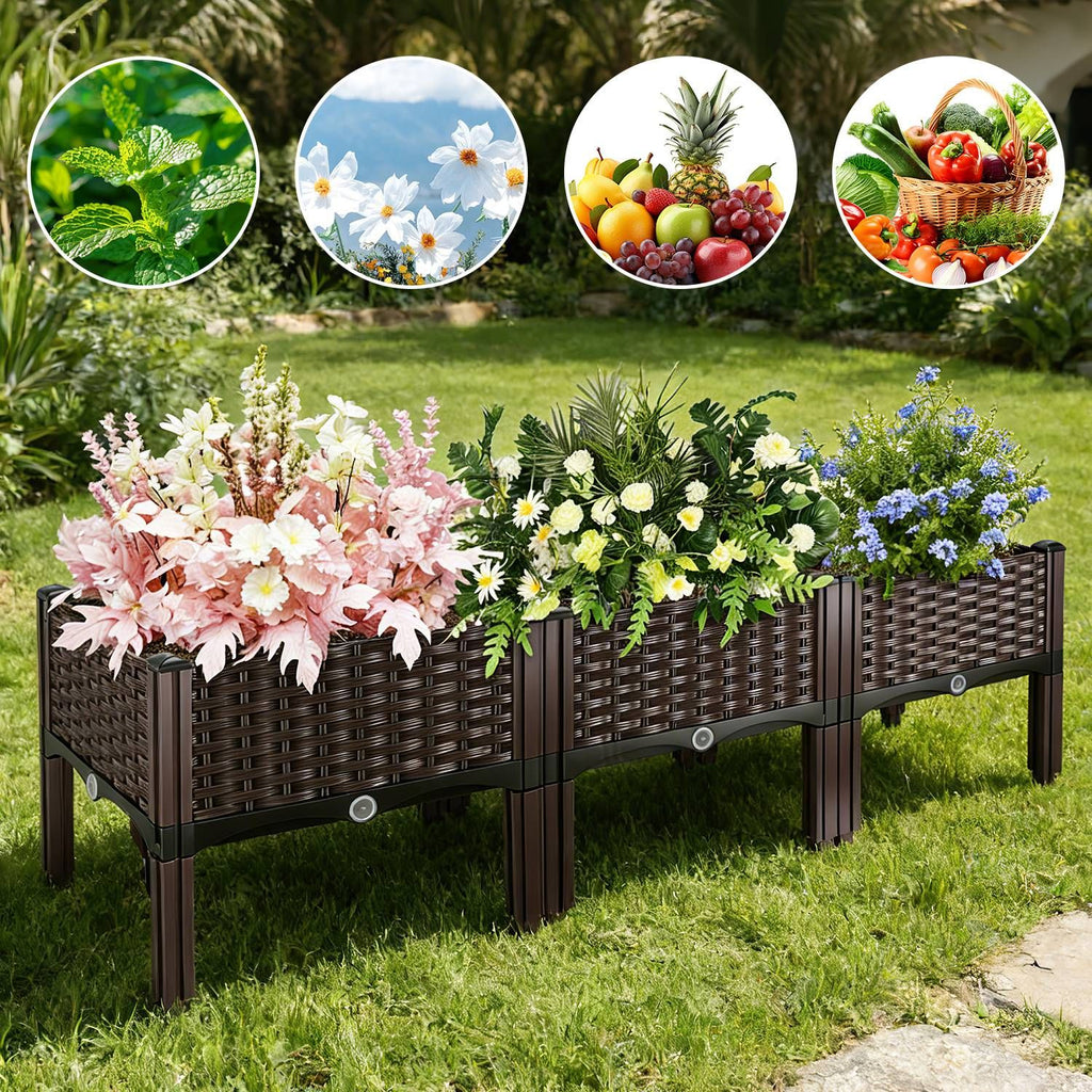 Raised Garden Bed Planter Box, 3 Size Options Self-Watering Elevated Garden Bed, Lightweight PP Material Planting Container for Vegetables Herbs Flowers Outdoor Patio Balcony-L