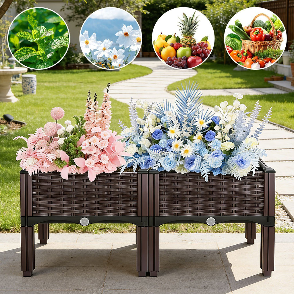 Raised Garden Bed Planter Box, 3 Size Options Self-Watering Elevated Garden Bed, Lightweight PP Material Planting Container for Vegetables Herbs Flowers Outdoor Patio Balcony-M