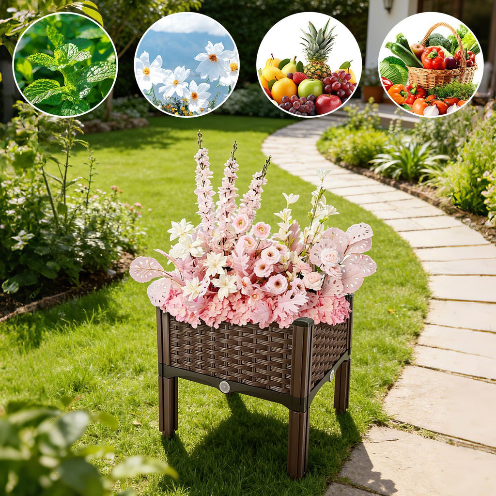Raised Garden Bed Planter Box, 3 Size Options Self-Watering Elevated Garden Bed, Lightweight PP Material Planting Container for Vegetables Herbs Flowers Outdoor Patio Balcony-S