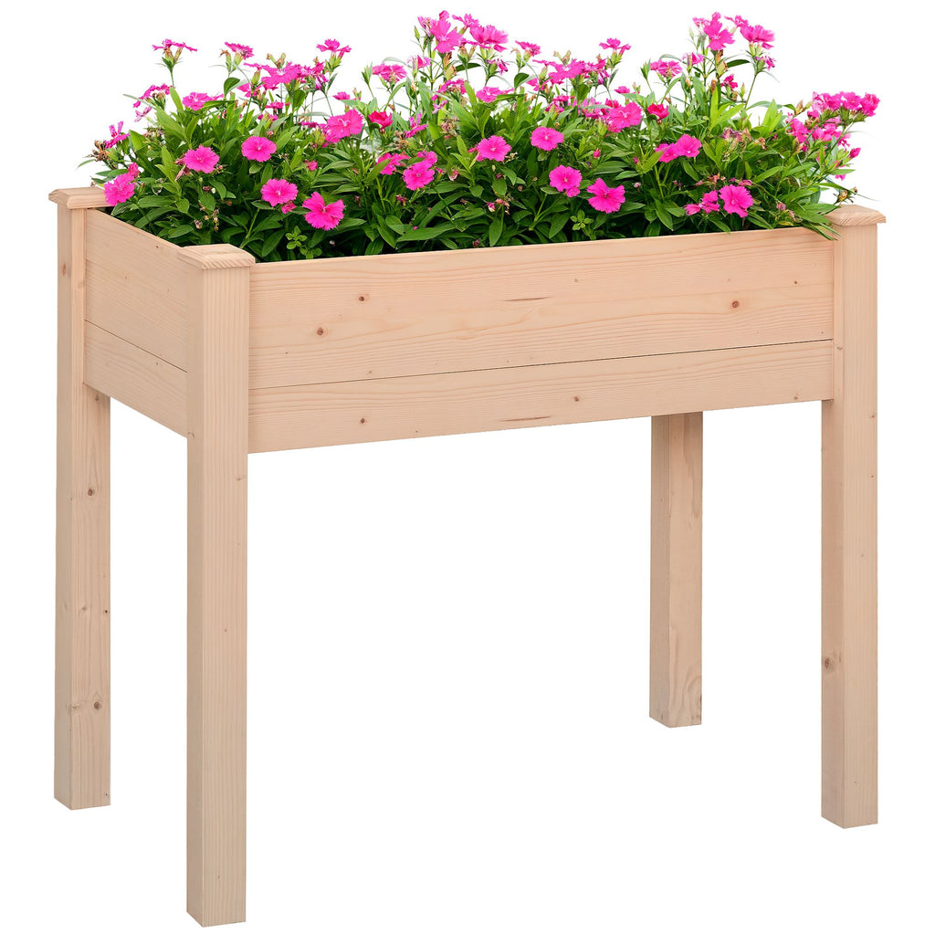 Raised Garden Bed with Legs, 34" x 18" x 30", Elevated Wooden Planter Box, Self-Draining with Bed Liner for Vegetables, Herbs, and Flowers Backyard, Patio, Balcony Use, Natural