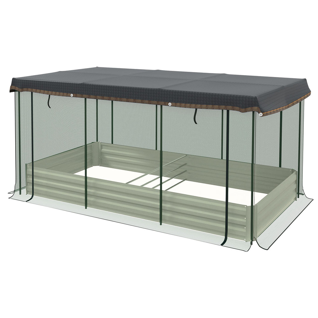Raised Garden Bed with Protective Cage and Shade Beige for Flowers and Vegetables