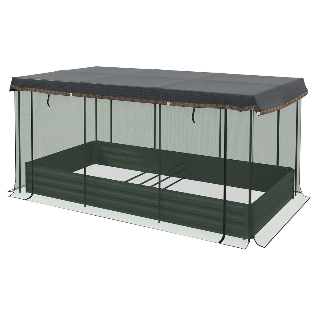 Raised Garden Bed with Protective Cage and Shade Gray for Flowers and Vegetables