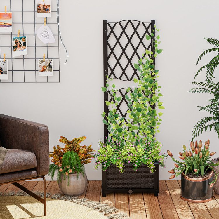 Raised Garden Bed with Trellis Planter Box for Climbing Plants