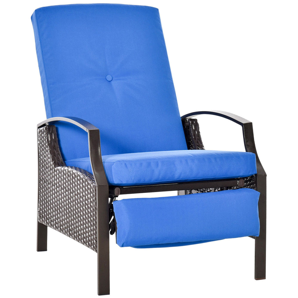 Rattan Adjustable Recliner Chair with Hand-Woven All-Weather Wicker for Patio, Outdoor, Garden, Poolside, Blue