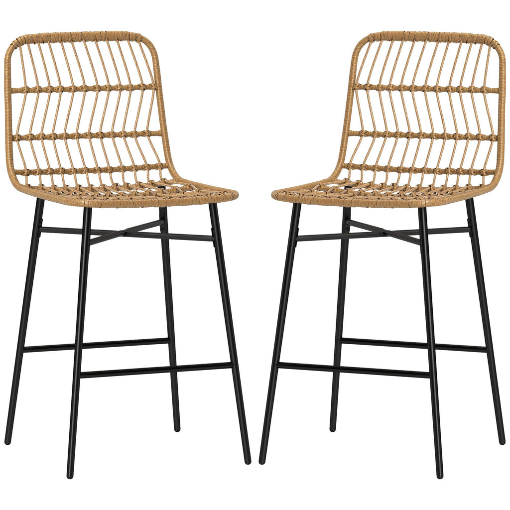 Rattan Counter Bar Stools Set of 2, 26" Counter Height Barstools with Back, Bar Chairs for Kitchen Island, Brown