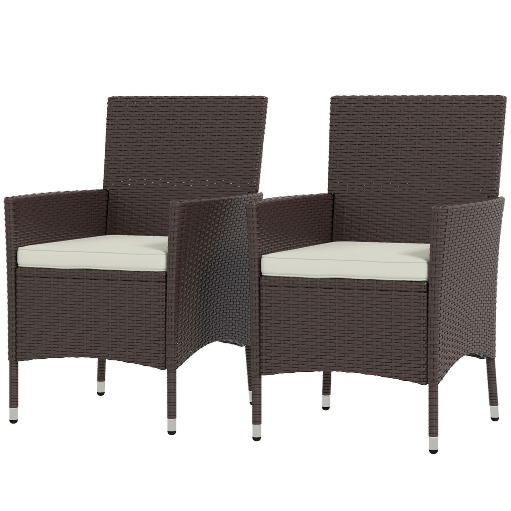 Rattan Dining Chair Set 2pcs, Wicker Outdoor Seating with Cushions, Stackable Design in Dark Coffee