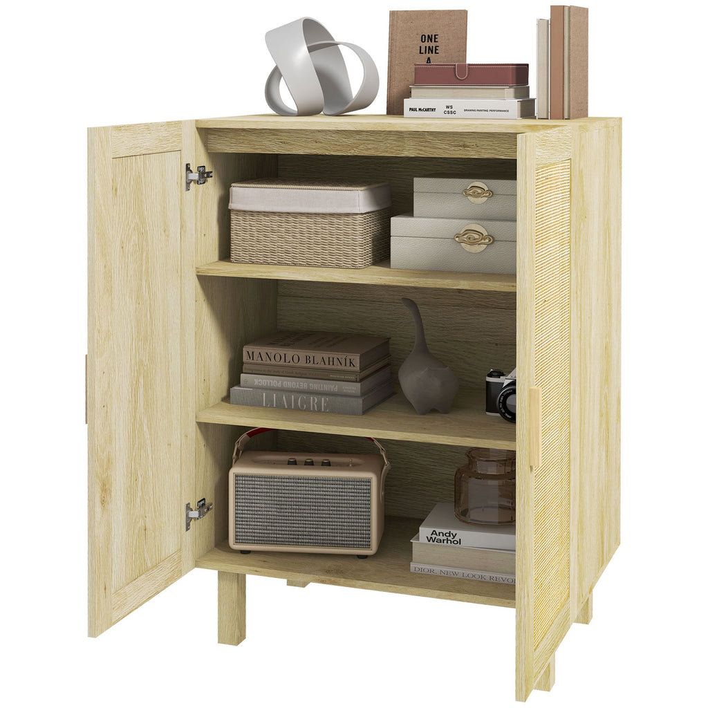 Rattan Kitchen Buffet Cabinet Coffee Bar 2 Doors Adjustable Shelves Natural