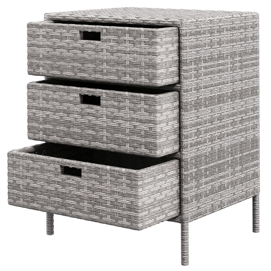 Rattan Storage Cabinet PE Wicker Pool Caddy Organizer Outdoor Towel Rack 3 Drawers Gray