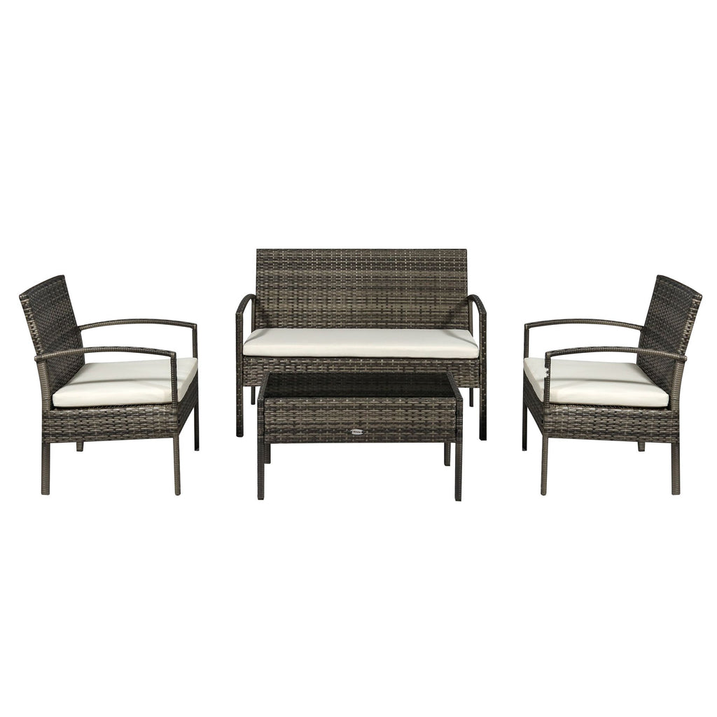 Rattan Wicker 4-Piece Patio Furniture Set with Table Chairs Conversation Set Cream White